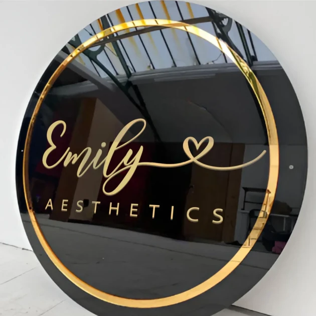 Custom Black Acrylic Round Business Logo Sign for Reception | 3D Acrylic Wall Sign | Small Business, Office & Salon Brand Logo Sign