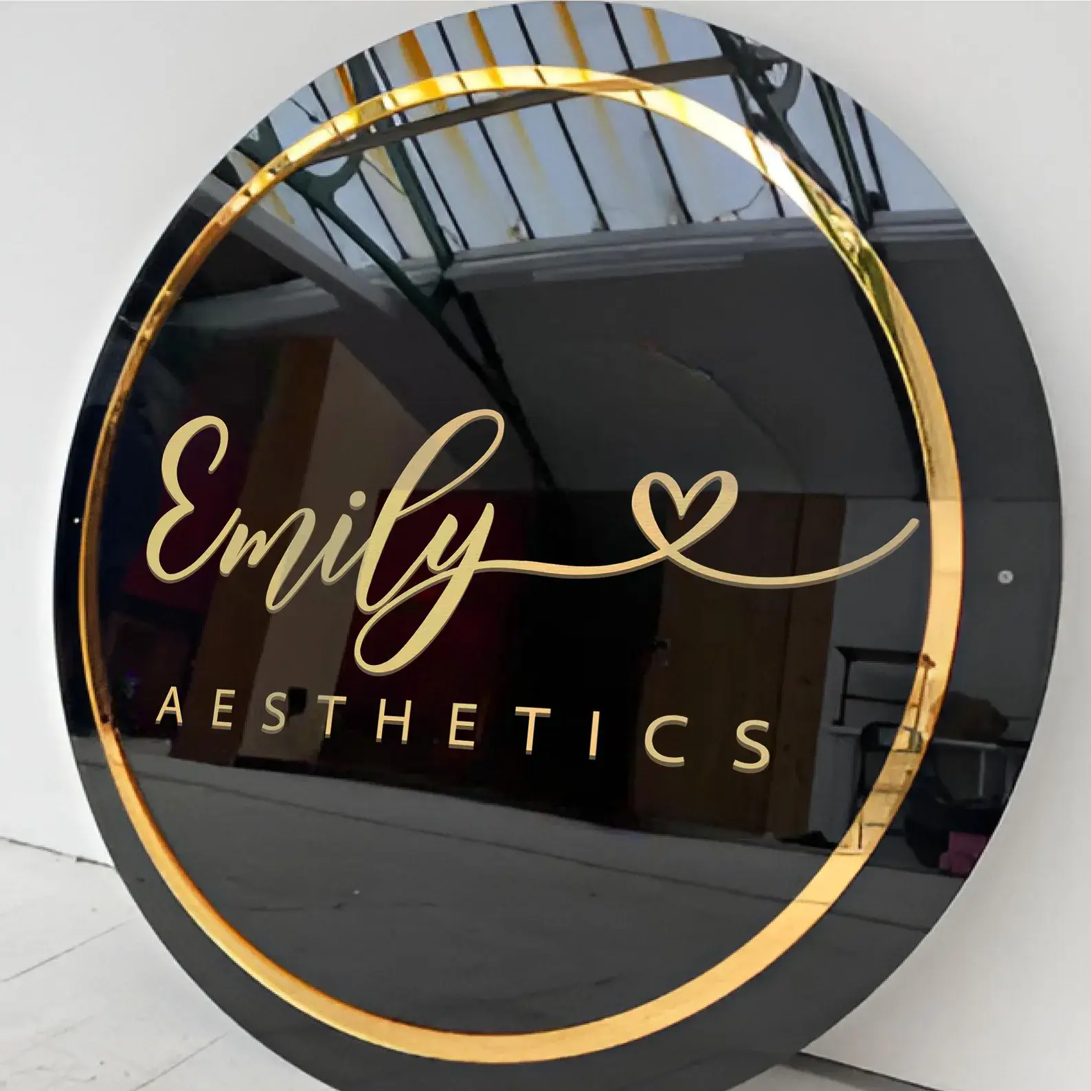 Custom Black Acrylic Round Business Logo Sign for Reception | 3D Acrylic Wall Sign | Small Business, Office & Salon Brand Logo Sign