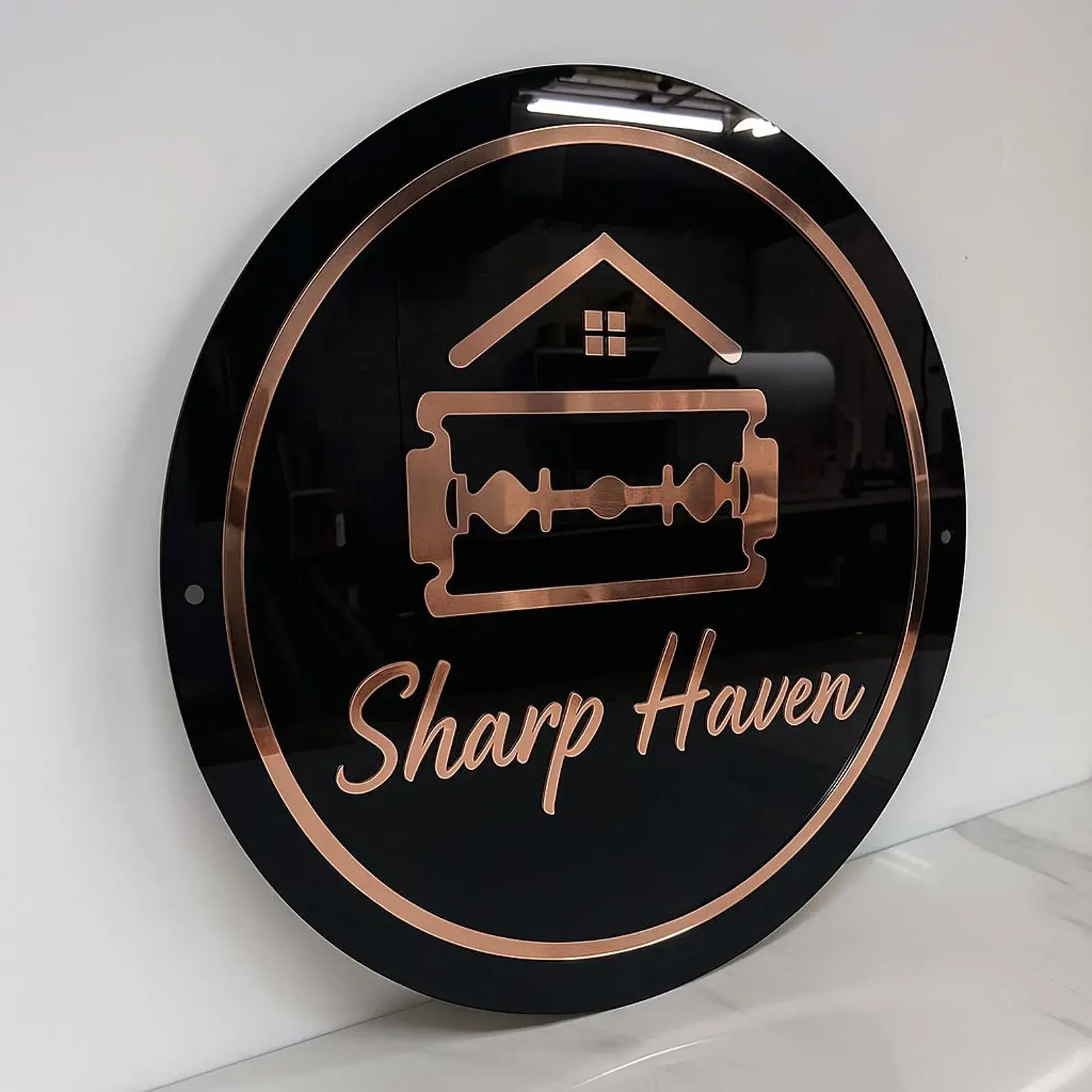 Custom Black Acrylic Round Business Logo Sign for Reception | 3D Acrylic Wall Sign | Small Business, Office & Salon Brand Logo Sign - Image 7