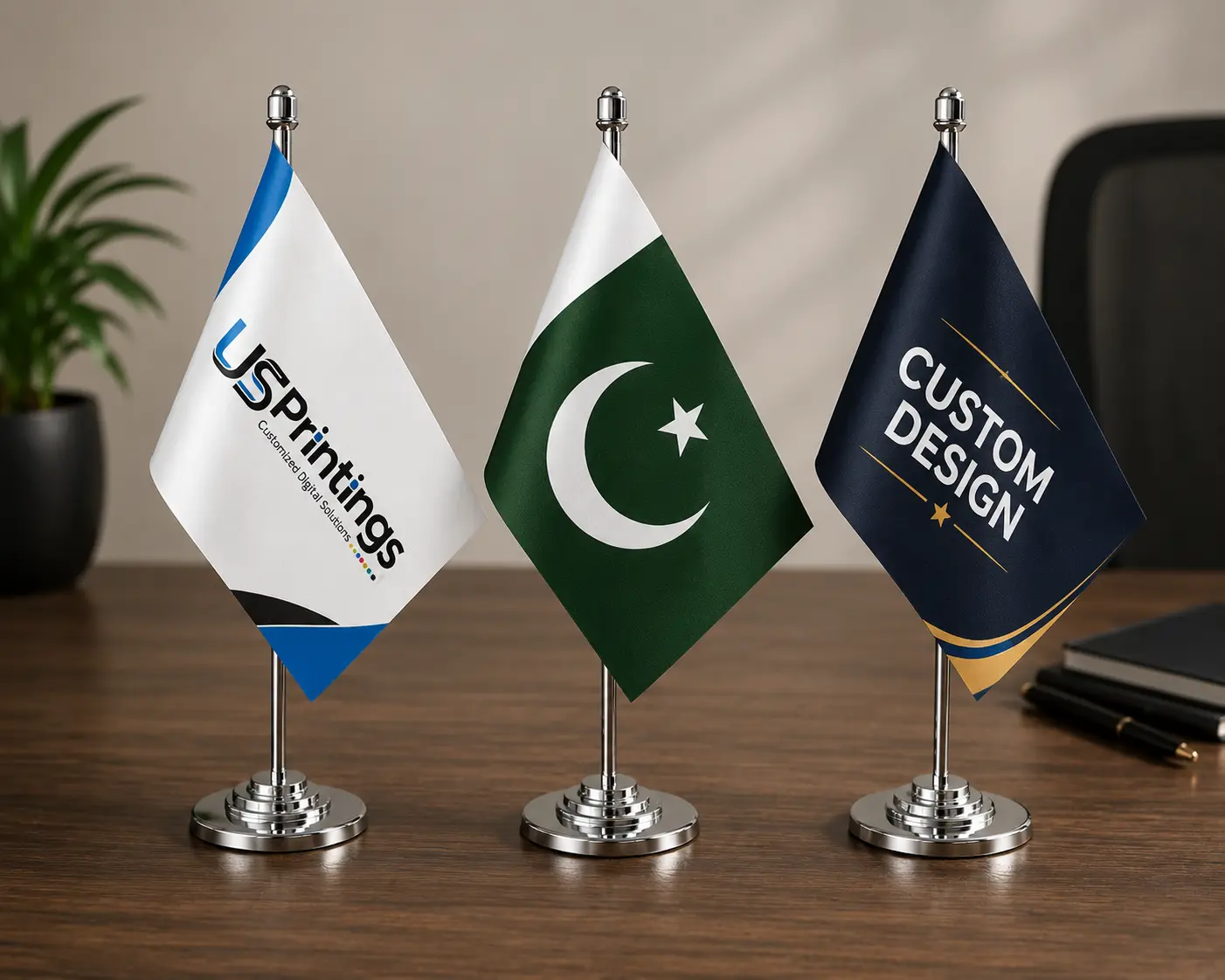 Custom Table Flag Printing with Stand in Pakistan | Branding & Country Flags